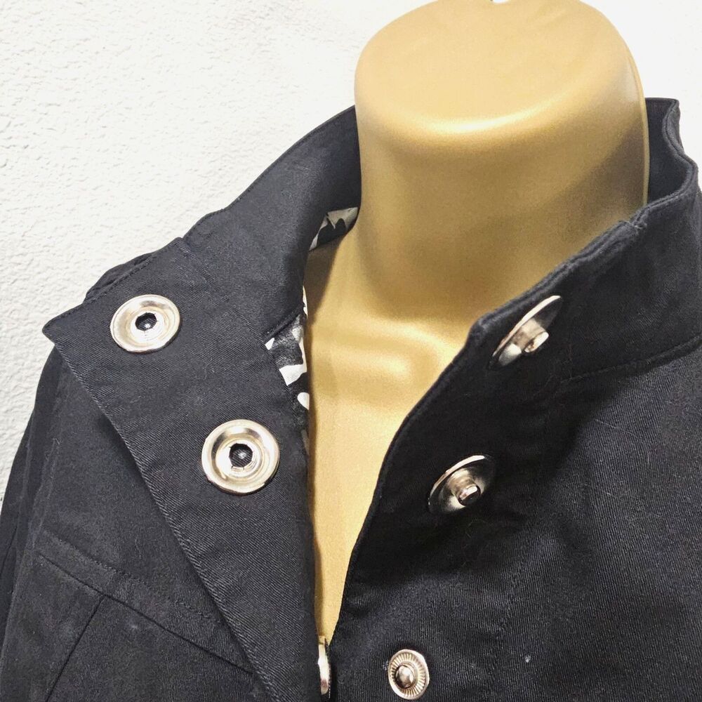 Think Tank Stretchy Moto Black Jacket Womens Medium Snaps Rocker Biker High Neck